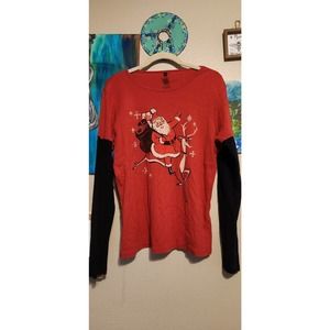 Shirt vintage Santa on reindeer made in USA organic cotton by green 3 red black
